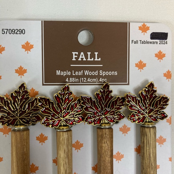 Set of 4 Modern County Farmhouse Fall Leaves Enamel Mini Wooden Spoon Set - Picture 2 of 2